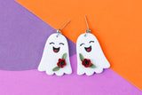 Handcrafted Polymer Clay Earrings- Floral Giggle Ghosts
