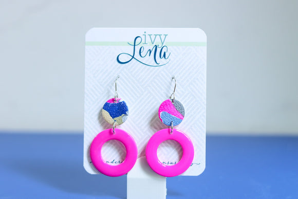 Handcrafted Polymer Clay Earrings- Mixed Fuchsia Circle