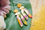 Handcrafted Polymer Clay Earrings- Purple Autumn Long Arches