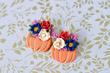 Handcrafted Polymer Clay Earrings- Floral Pumpkin