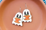 Handcrafted Wood Earrings- Pumpkin Ghost