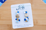 Handcrafted Polymer Clay Earrings- Blue & Gold Checkered
