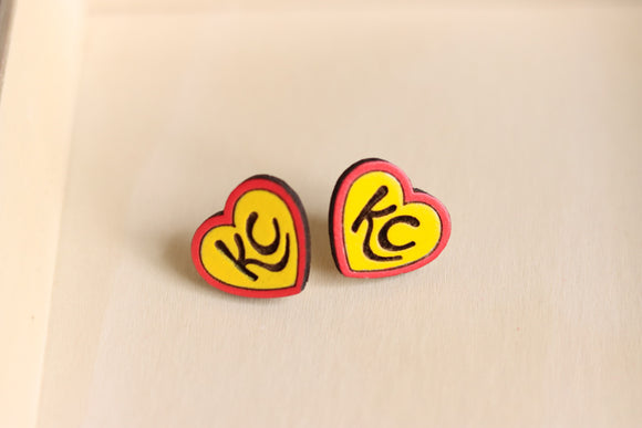 Handcrafted Wood Earrings- KC Heart Studs