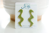 Handcrafted Polymer Clay Earrings- Turning Green Squiggles