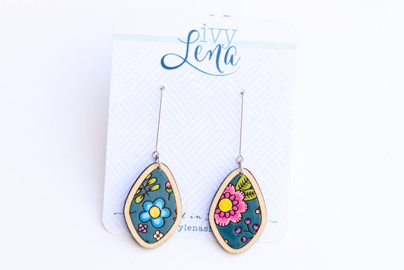 Hand-Painted Wood Earrings- Fall Floral