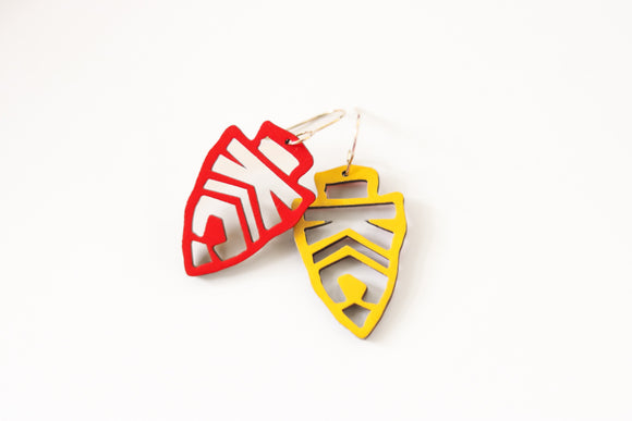 Handcrafted Wood Earrings- Hollow KC Arrowhead