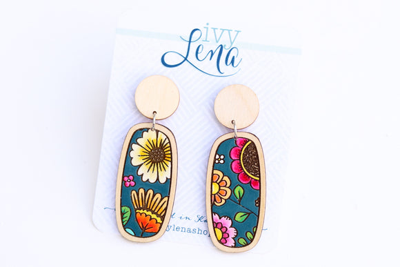 Hand-Painted Wood Earrings- Fall Floral