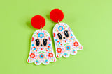 Handcrafted Polymer Clay Earrings- Sugar Skull Ghost