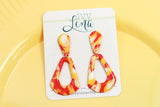 Handcrafted Polymer Clay Earrings-Red, Yellow, & Gold Marble