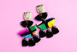 Handpainted Polymer Clay Earrings- Gemtone Color Block Semi-Circle Frills