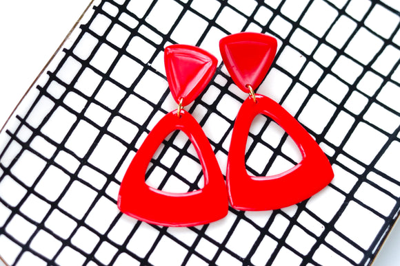 Handcrafted Polymer Clay Earrings- Red Triangle