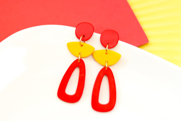 Handcrafted Polymer Clay Earrings-Red & Yellow