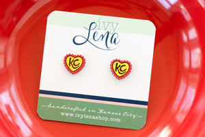 Handcrafted Wood Earrings- KC Heart Ruffle Studs