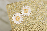 Handcrafted Polymer Clay Earrings- Gold & White Large Flower Studs