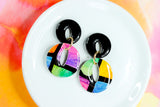 Handpainted Polymer Clay Earrings- Gemtone Color Block Circles