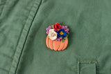 Handcrafted Polymer Clay Brooch- Floral Pumpkin