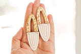 Handcrafted Polymer Clay Earrings- Gold & White