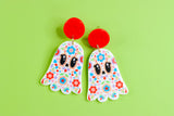 Handcrafted Polymer Clay Earrings- Sugar Skull Ghost