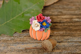Handcrafted Polymer Clay Brooch- Floral Pumpkin