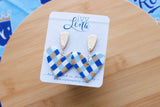 Handcrafted Polymer Clay Earrings- Blue & Gold Checkered