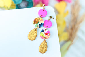 Handcrafted Polymer Clay Earrings- Golden Gem