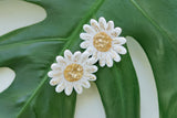 Handcrafted Polymer Clay Earrings- Gold & White Large Flower Studs
