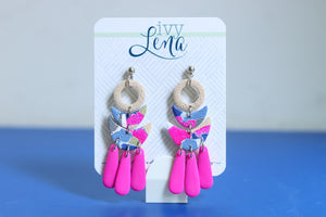 Handcrafted Polymer Clay Earrings- Mixed Fuchsia Dangle