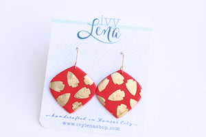 Handcrafted Polymer Clay Earrings-Red & Gold Arrowhead