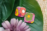 Handcrafted Polymer Clay Earrings- Purple Autumn Big Square Studs