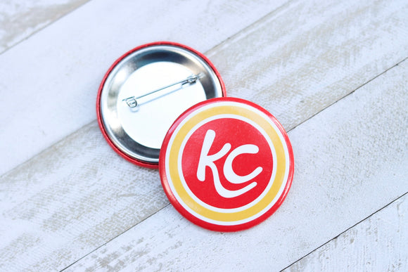 Round Pin-Back Button- Red & Yellow KC