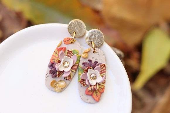 Handcrafted Polymer Clay Earrings- Autumn Flowers