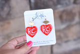 Handcrafted 3D Printed Earrings- Red KC Heart