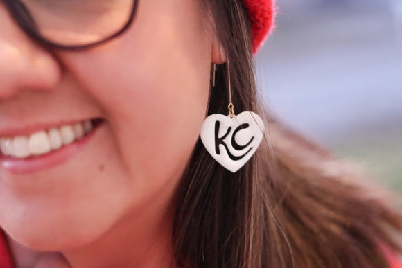 Handcrafted 3D Printed Earrings- White KC Heart