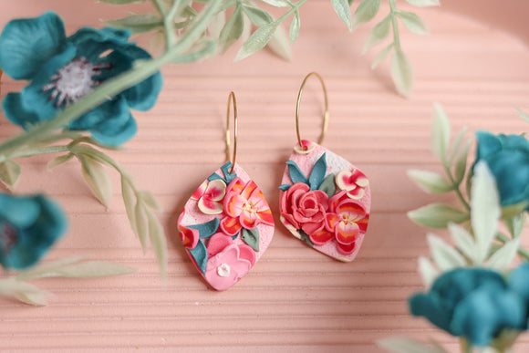 Handcrafted Polymer Clay Earrings- Pink Floral