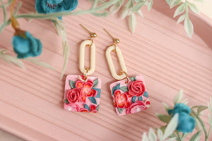 Handcrafted Polymer Clay Earrings- Pink Floral