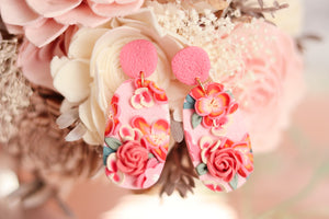 Handcrafted Polymer Clay Earrings- Pink Floral