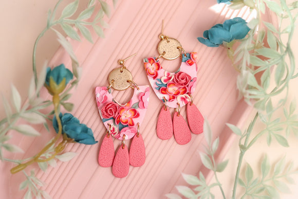 Handcrafted Polymer Clay Earrings- Pink Floral