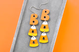 Handcrafted Wood Earrings- Candy Corn Boo