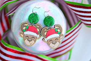 Hand-Painted Wood Earrings- Santa’s Reindeer