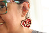 Handcrafted Wood Earrings- KC Ruffle Glitter Heart