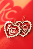 Handcrafted Wood Earrings- KC Ruffle Glitter Heart