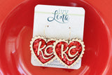 Handcrafted Wood Earrings- KC Ruffle Glitter Heart