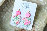 Handcrafted Polymer Clay Earrings- Pink & Green Monstera