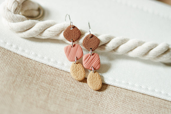 Handcrafted Polymer Clay Earrings- Brown, Blush, & Tan
