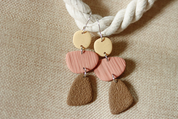Handcrafted Polymer Clay Earrings- Tan, Blush, & Brown