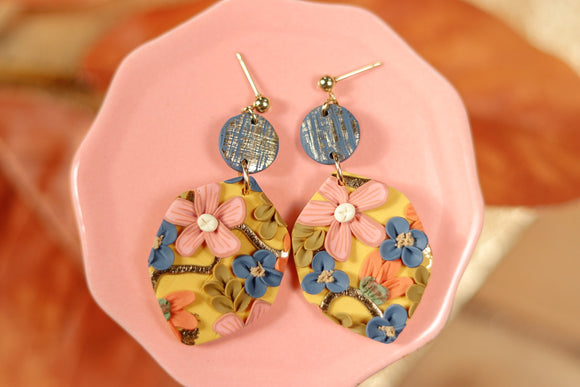 Handcrafted Polymer Clay Earrings- Fall Floral