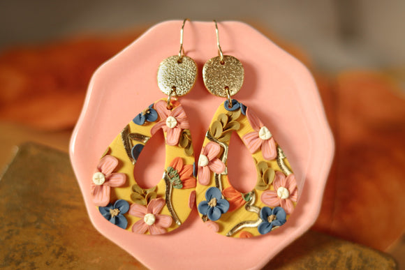 Handcrafted Polymer Clay Earrings- Fall Floral