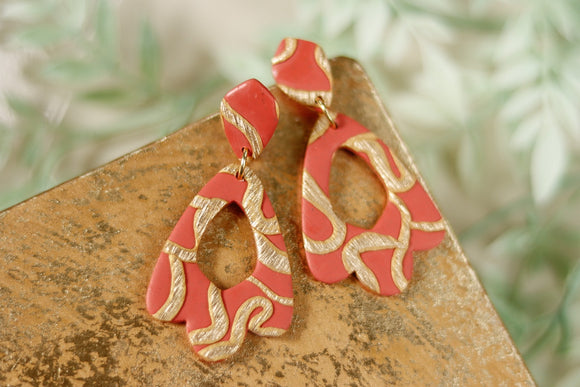 Handcrafted Polymer Clay Earrings- Terracotta & Gold