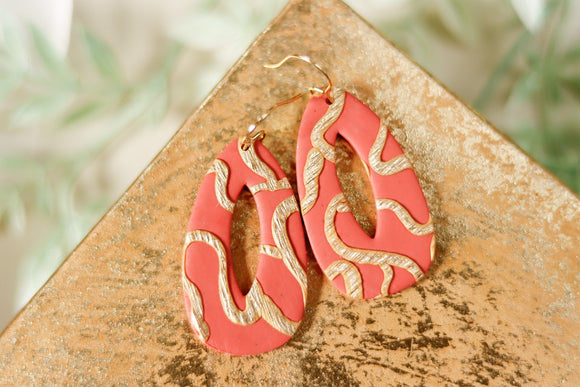 Handcrafted Polymer Clay Earrings- Terracotta & Gold
