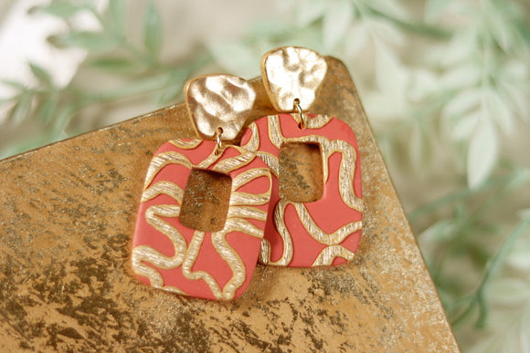 Handcrafted Polymer Clay Earrings- Terracotta & Gold